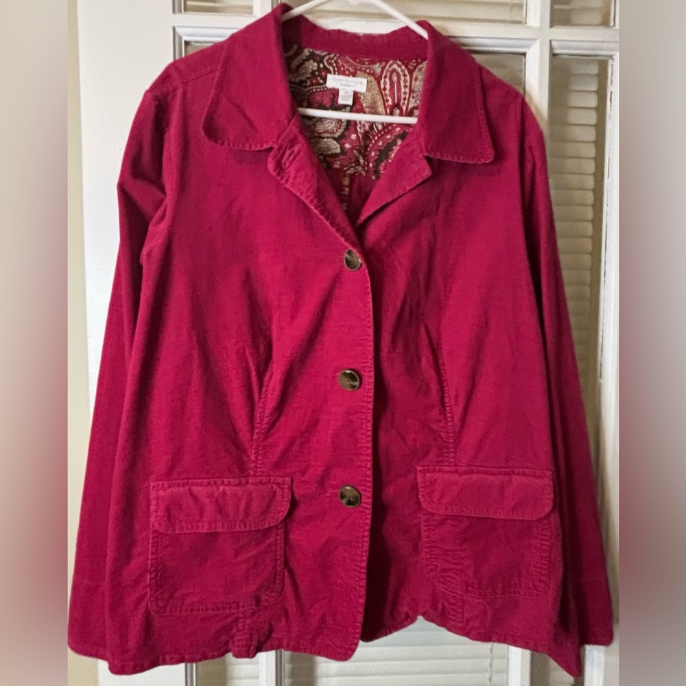 Vintage Charter Club Women's Deep Red Corduroy Blazer-Size 2X